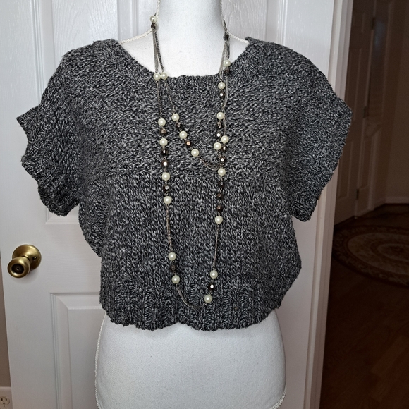 BCBGMAXAZRIA OVERSIZED CROPPED MARLED SWEATER, CHARCOAL GRAY S - Picture 1 of 7